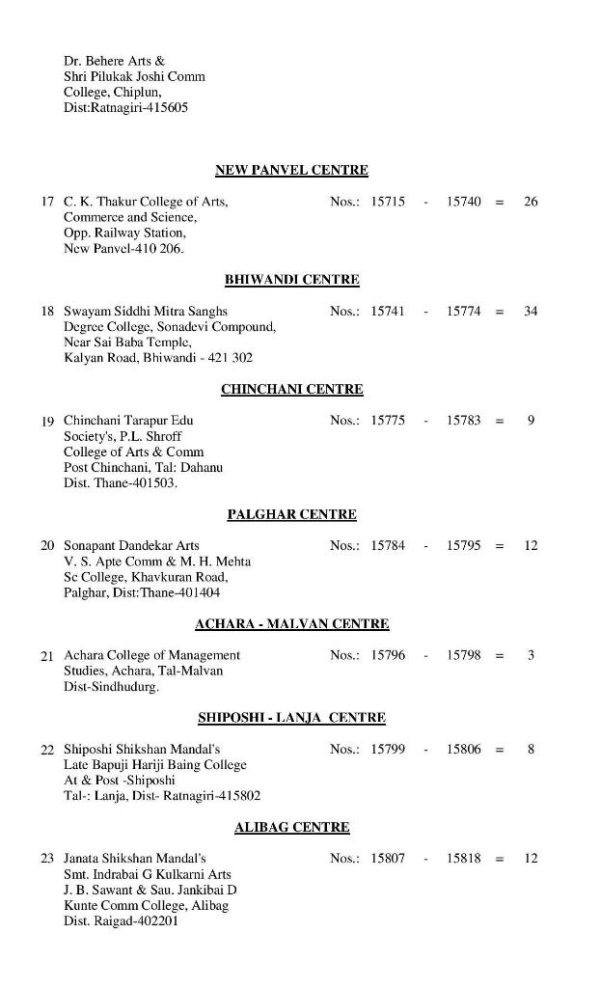 TYBMS Sem 6 Revised April 2014 Examination Centre Seating Arrangements ...